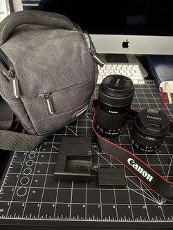 Canon EFS 55-250, EFS 18-55, Rechargeable Battery, Strap and Weatherproof Camera Bag