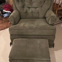 Rocking Chair - Swivel - Green Corduroy Fabric