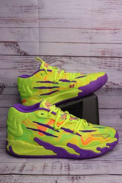 PUMA MB.03 Spark Men's Size 11 Mid Top Safety Yellow/Purple Lace-Up Basketball