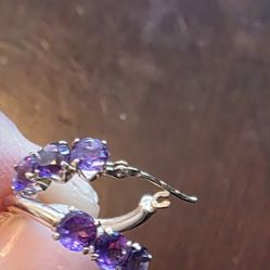 10k 3 Stone Amethyst Earrings 