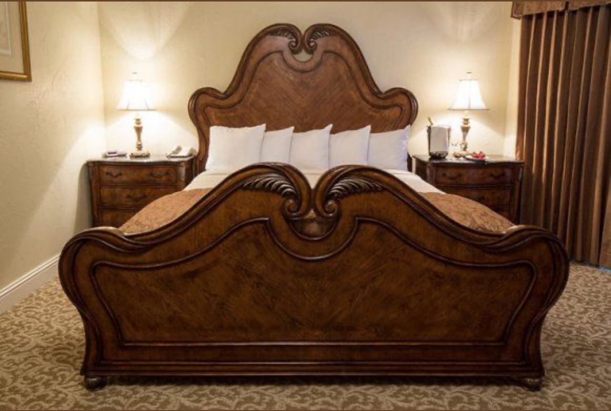 French Antique Solid Wood Queen Bed Frame