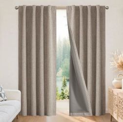 Joydeco 100% Blackout Curtains for Bedroom - Nature Linen 52”W x 84”L(Pack of 2)