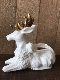 Vintage White Porcelain Reindeer Candle holder