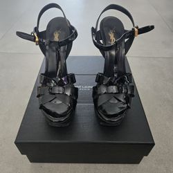 YSL Black Tribuite Platform Sandals In Smooth Leather Size 38