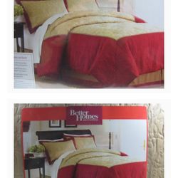 king size bedding with 2 gold decorative pillows 