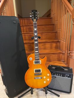 Hondo Mark II 748 Deluxe Les Paul w/ Hardshell Case, Fender Amp