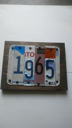 CUSTOM LICENSE PLATE MADE OUT OF RECYCLE PLATES HAND CRAFTED PINE WOOD STAIN