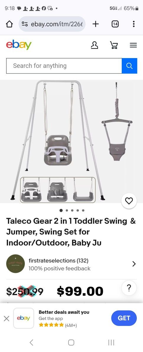Taleco Gear 2 In 1 BABY Swing Set