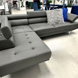 Sectional Sofa Grey Leather Gray Leather Couch Modern New