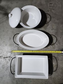 ceramic serving dishes with metal/iron stands