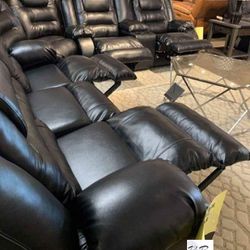Black L Shaped Padded Reclining Sectional Sofa Couch With Cup Holders, Storage Console| Red, Brown Color Options| Recline|