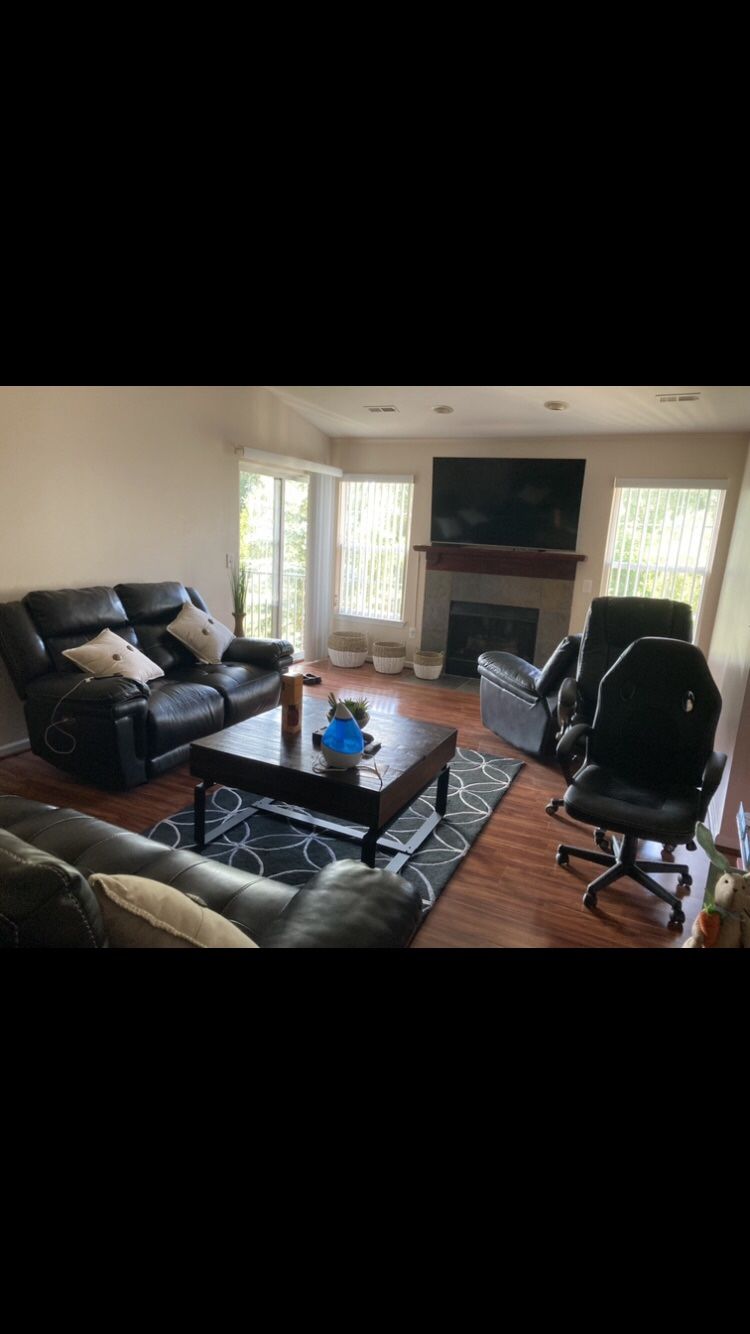 3 Piece Leather /marble Table&wineconsole
