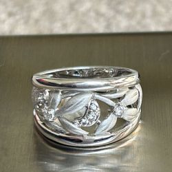 925 Sterling Silver & Diamond Ring.  Size 8.