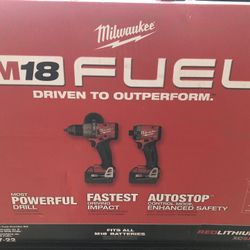 Milwaukee M18 FUEL 18V Lithium-Ion Brushless Cordless Hammer Drill and Impact Driver Combo Kit (2-Tool) with 2 Batteries