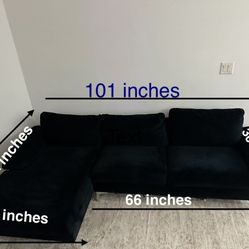 Martello 101" Black Velvet Left Hand Facing Sofa