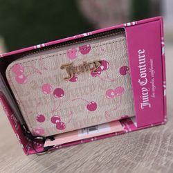 Nwt Juicy Couture Sandstone/Pink Cherry Med Doubke Zip Wallet