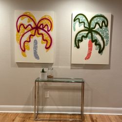 CB2 Mid-Century Style Chrome and Glass Console Table