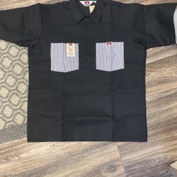 NEW Ben Davis 1/2 Zip Shirt - Black With Strip Pocket - Size Large