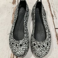 CROCS KADEE BALLET FLATS BLACK WHITE SPOTTED SPECKLED