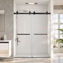VRD- A-6076-MB，Frameless Shower Doors 56- 60" Width × 76" Height with 5/16"(8mm) Clear Tempered Glass in Matte Black Finish, Double Sliding with Side