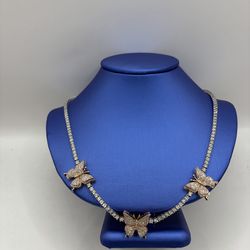 14K 2 TONE GOLD  AND DIAMONDS NECKLACE , 17”