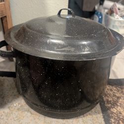 Vintage Blue Speckled Enamel Soup Pot, Lobster Pot