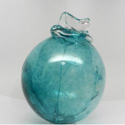 Large Hand Blown Art Glass Witch Ball Spirit Tree Orb 5” Blue Hanging 1 Lb.