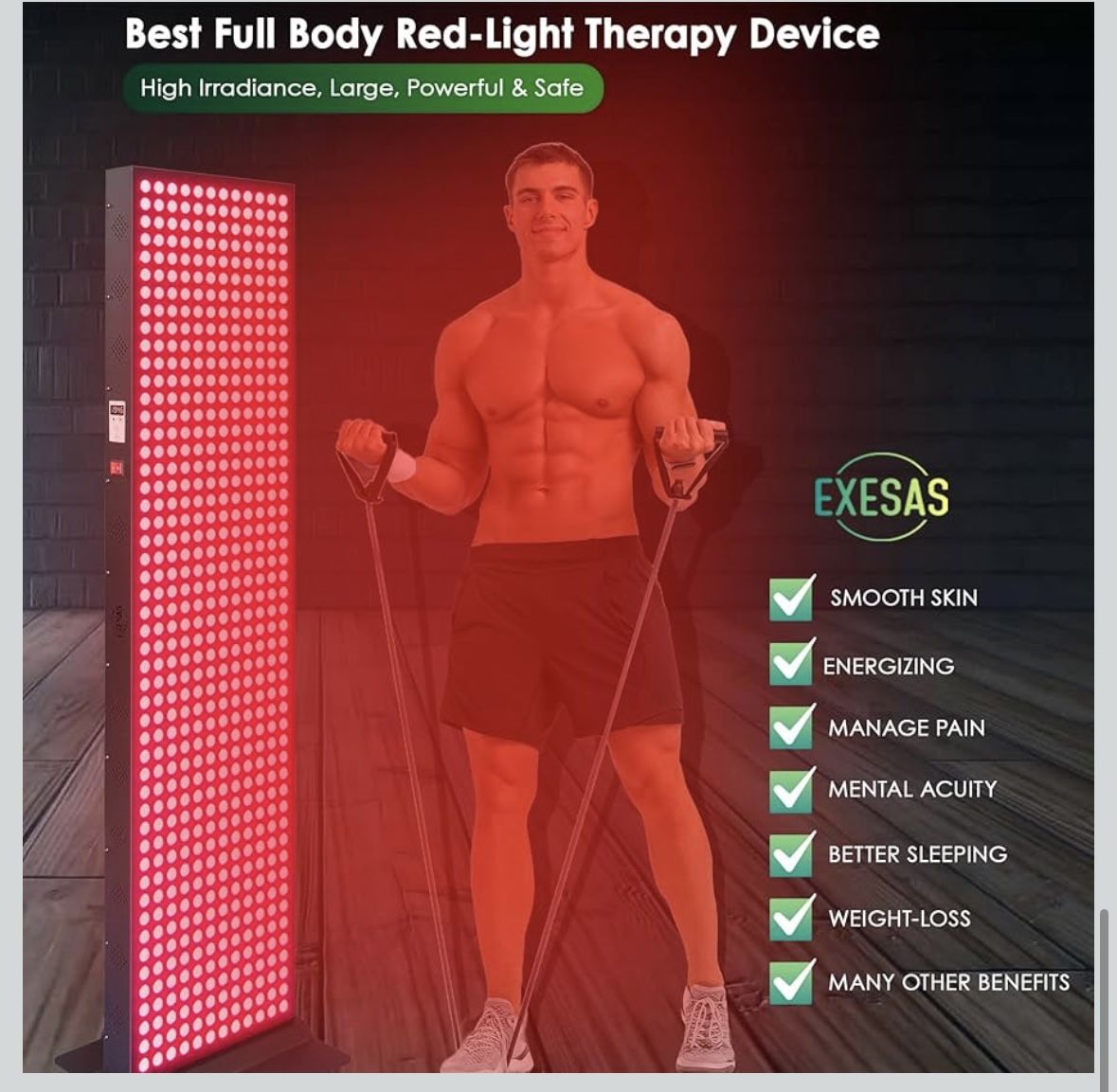 3000W Full-Body Red Light Therapy Panel, 600 Clinical-Grade LEDs – 630nm, 660nm Red