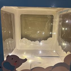 4 pc baby shower boy theme clear boxes with elephant table decor + 36 balloons +2 light up string