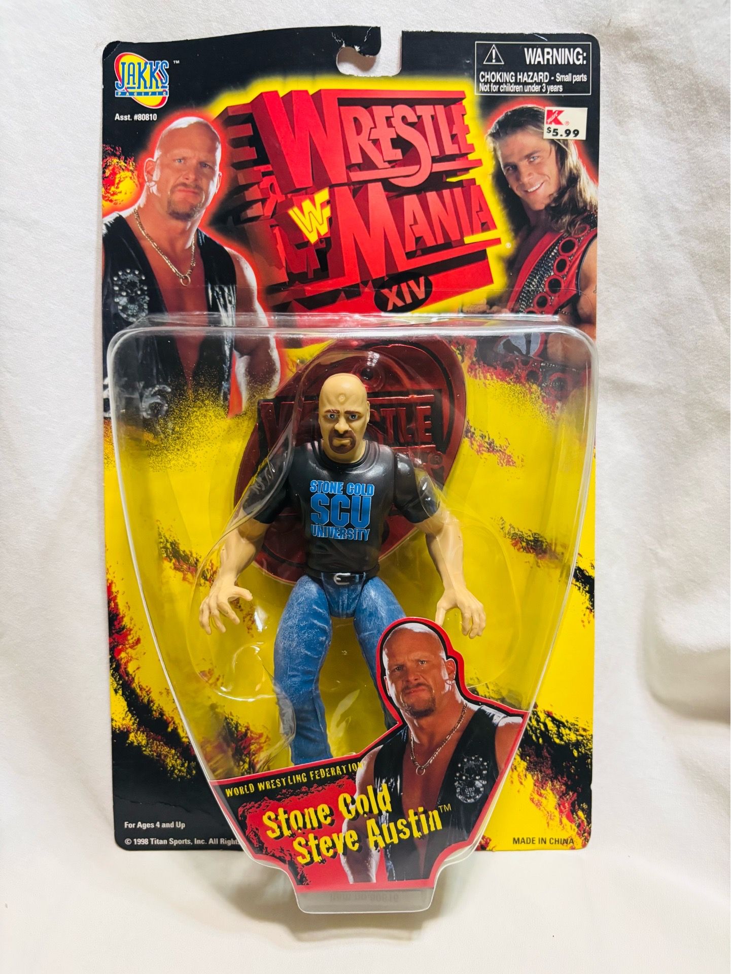 1998 Jakks Pacific WrestleMania XIV Stone Cold Steve Austin Figure On Card