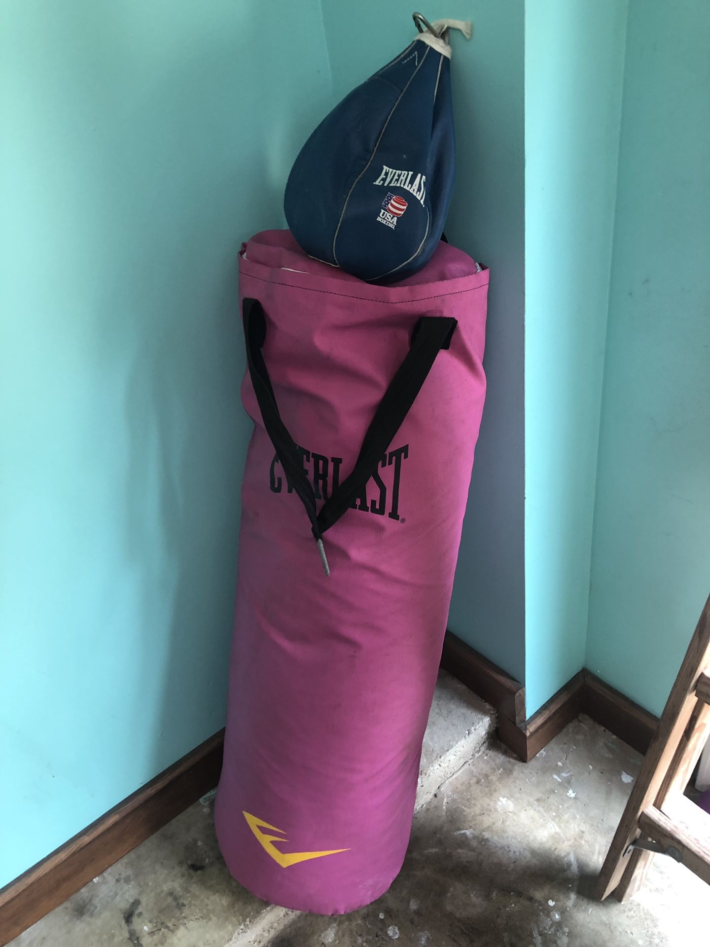 Punching bag with speed bag and training set.