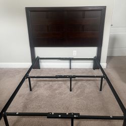 Black Mattress Frame + Oak Wood Headboard