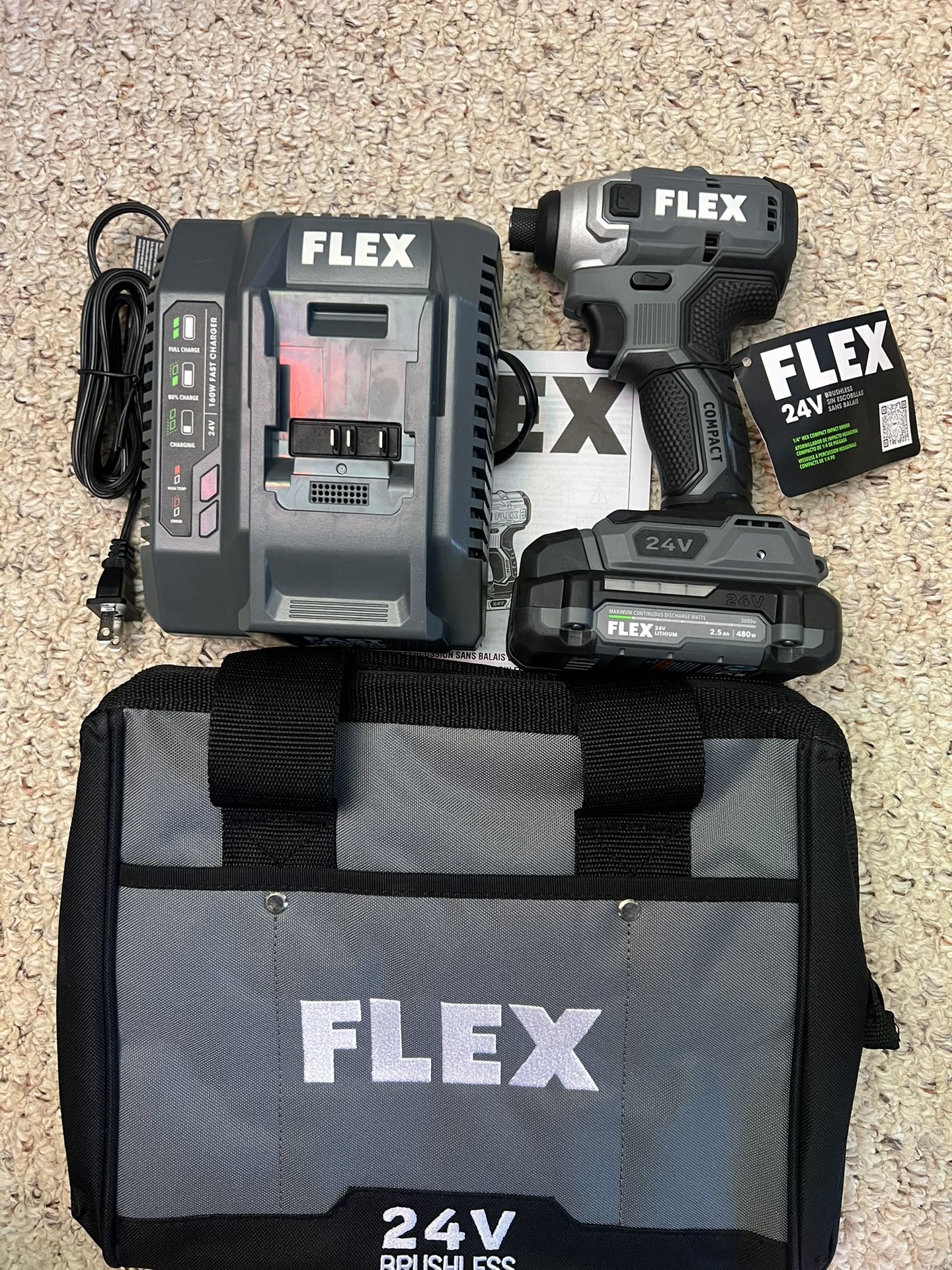 FLEX 24V Brushless 3-speed Mode 1/4” HEX Compact Impact Driver Kit