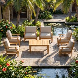 New Grade-A Teak 7-Piece Outdoor Club Chair Conversation Set - Mila by JRS Patio - San Diego