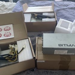 3× Used Antminer S9 ASICs + PSUs & Power Cables