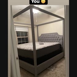 Sutton King Gray Upholstered Canopy Bed