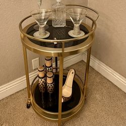 Gold Glass Bar Cart / Side Table