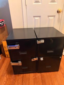 Black 2-Drawer Metal Filing Cabinets – Set of 2