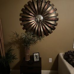 36" Ornate Multicolored Metal Wall Art w/ Bullseye Center Mirror