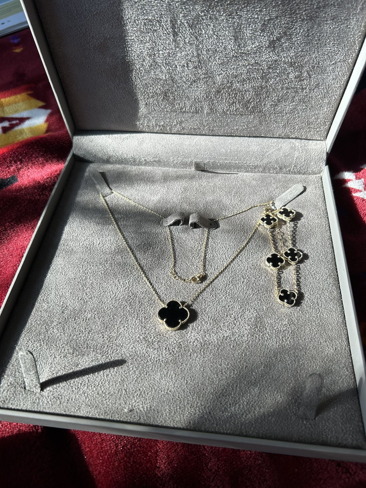 14K Solid Gold Necklace & Bracelet Set – Van Cleef Style | Black Onyx | $1,100 Retail
