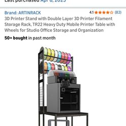 Printer Stand with Double Layer 3D Printer Filament Storage Rack, TR22 Heavy Duty Mobile Printer Table with Wheels for Studio Office Storage and Org
