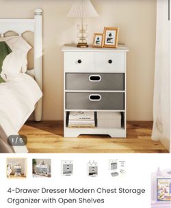 4-Drawer White Dresser with Open Shelf