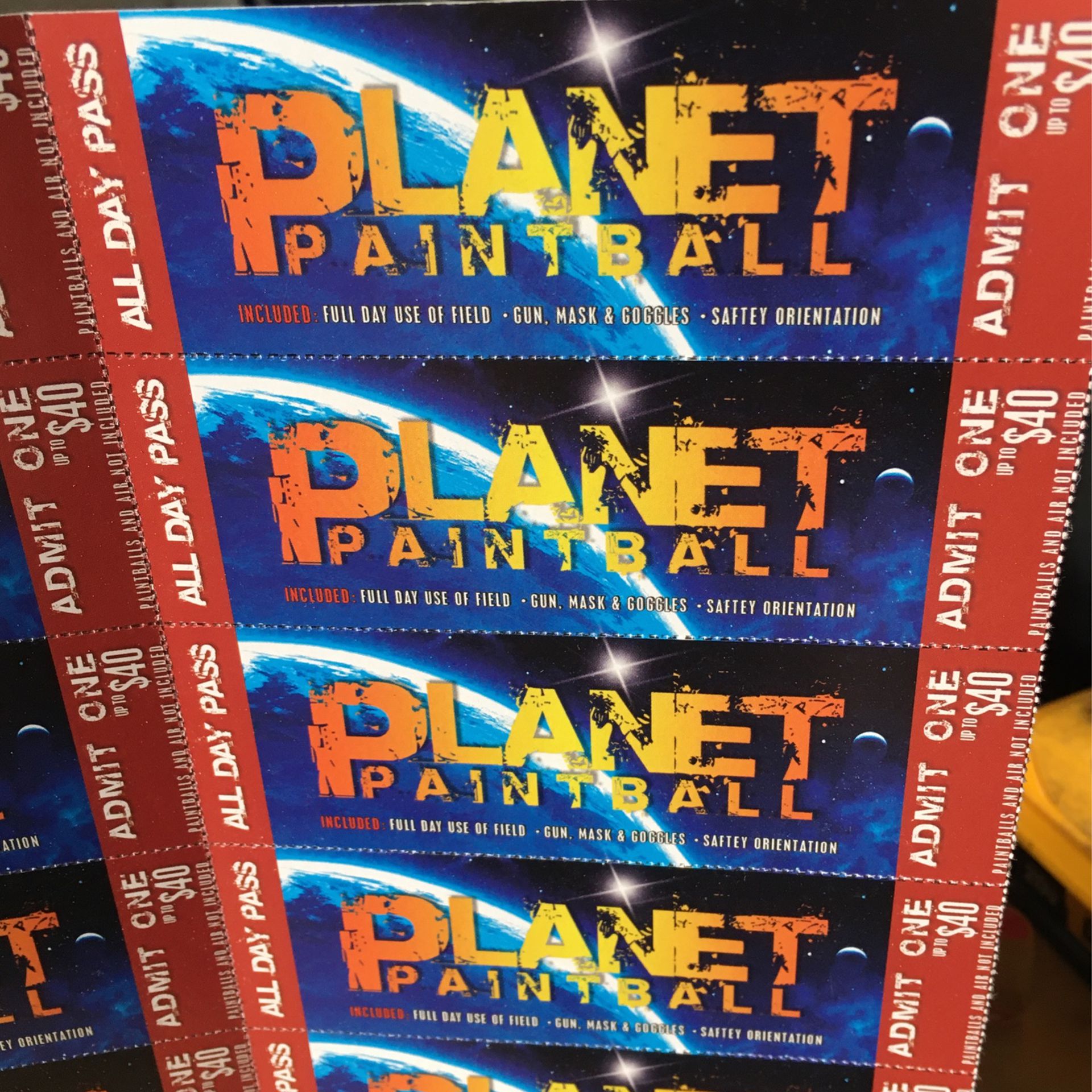 Selling ALL DAY PASSES FOR PLANET PAINT BALL
