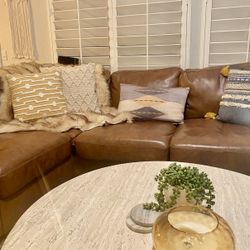 Large Brown Genuine Leather Sectional Couch