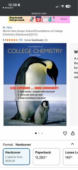 Morris Hein,Susan Arena'sFoundations of College Chemistry [Hardcover](2010)