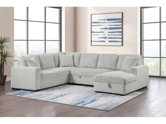 Devonshire Grey Sleeper Sectional Sofa Storage Chaise