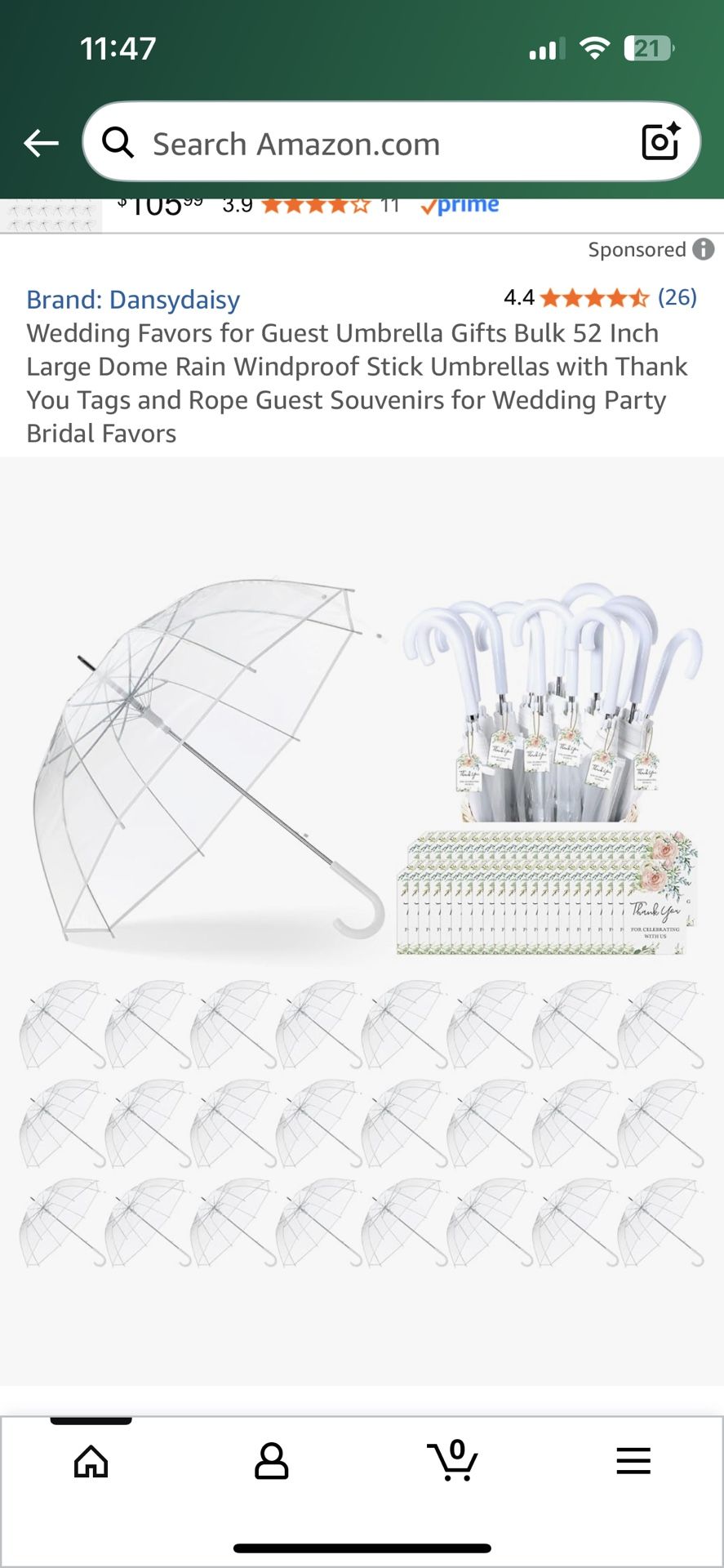 DansyDaisy 52” Clear Wedding Umbrellas 24 Ct.