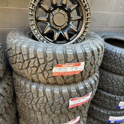RIMS AND TIRE PACKAGE 6X139.7 285/70/17 MUD TERRAIN AND NEW RIMS