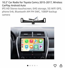 10.2" Car Radio for Toyota Camry 2015-2017, Wireless CarPlay Android Auto IPS HD Stereo touchscreen, 64G storage, 5G WiFi GPS, phone link, Bluetooth A