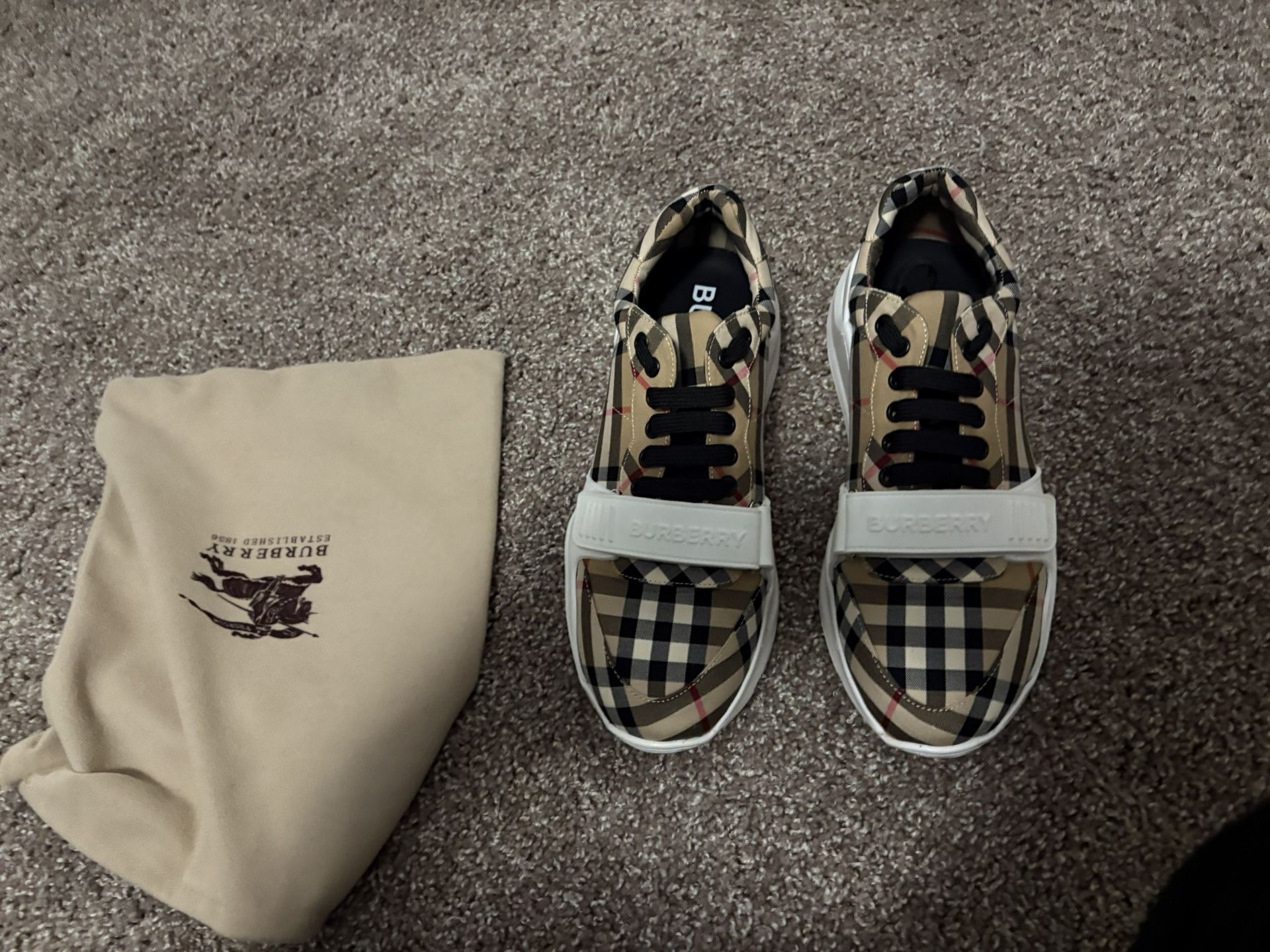 Burberry , Men’s Regis Check Trainer Sneakers , Size 9.5